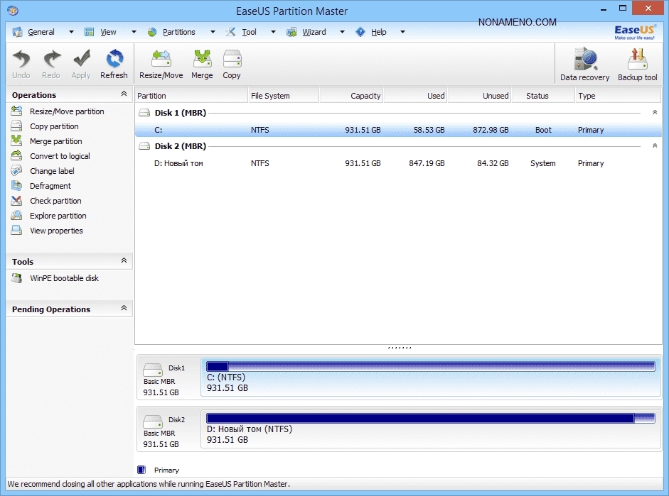 EASEUS Partition Master 12.9 Free работа с разделами жестких дисков