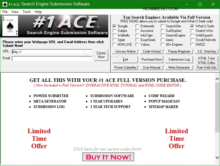 #1 ACE Search Engine Submission Software 5.0.9 программа для разработчиков веб-сайтов