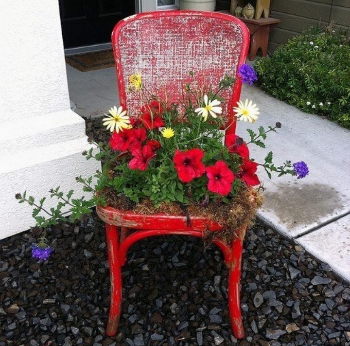 Клумба из стула - фото