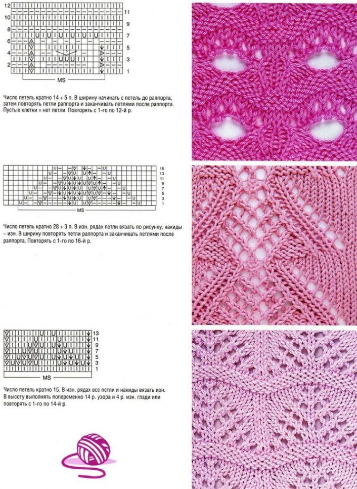 Ажурное вязание спицами схемы узоров